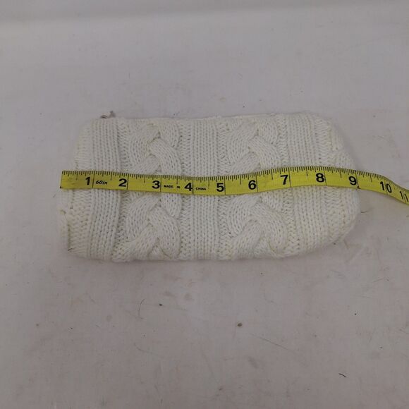 White Cable Knit Pouch Clutch Wristlet Travel Bag Zippered Academia Ivy Prep - Picture 5 of 8